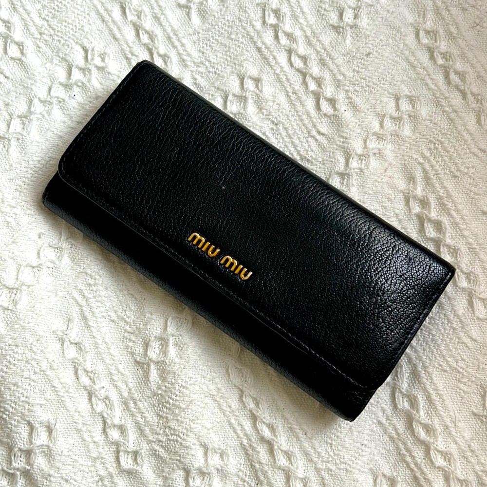 MiuMiu Black Leather snap wallet